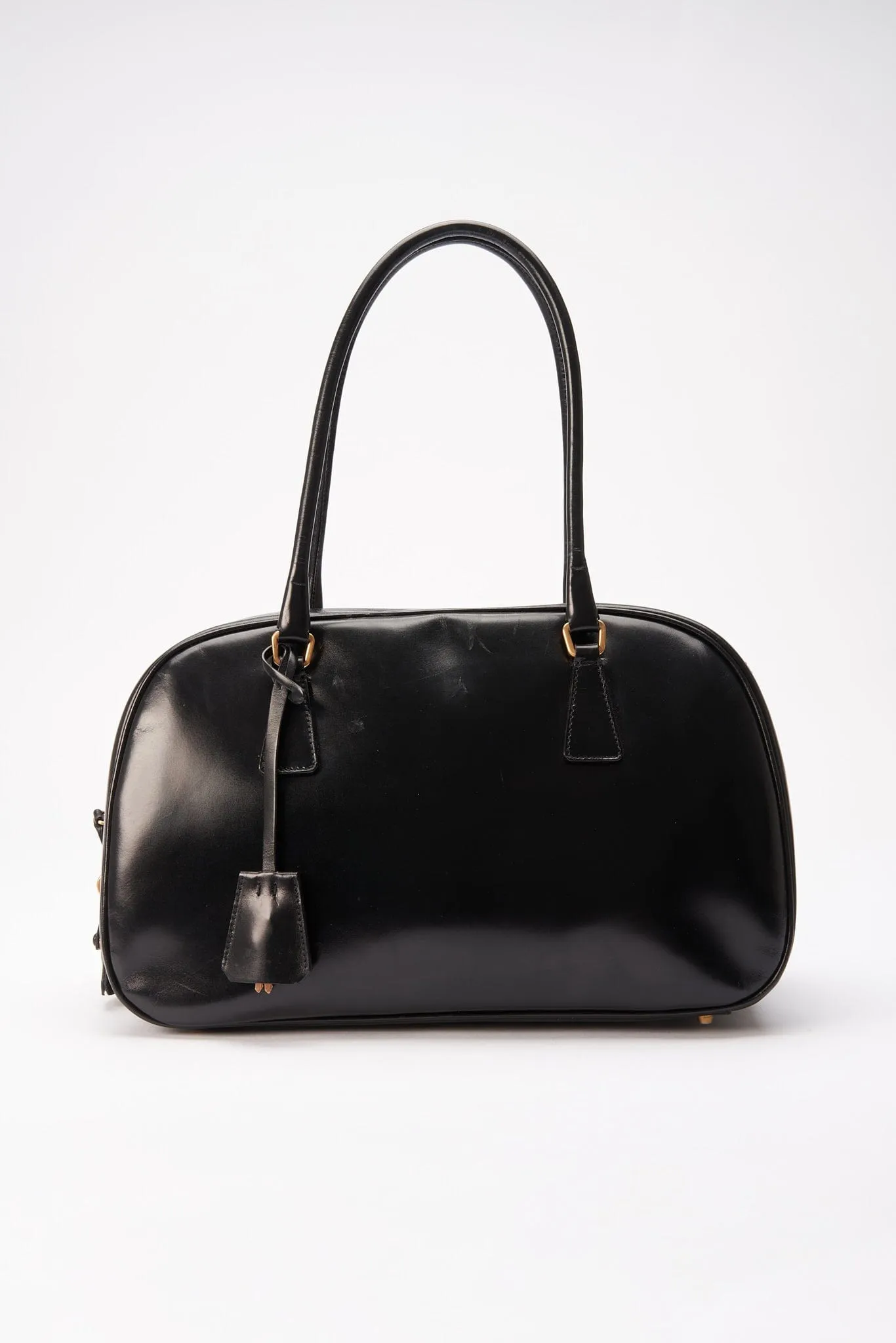 A vintage 90's Prada Black Leather Shoulder Bag