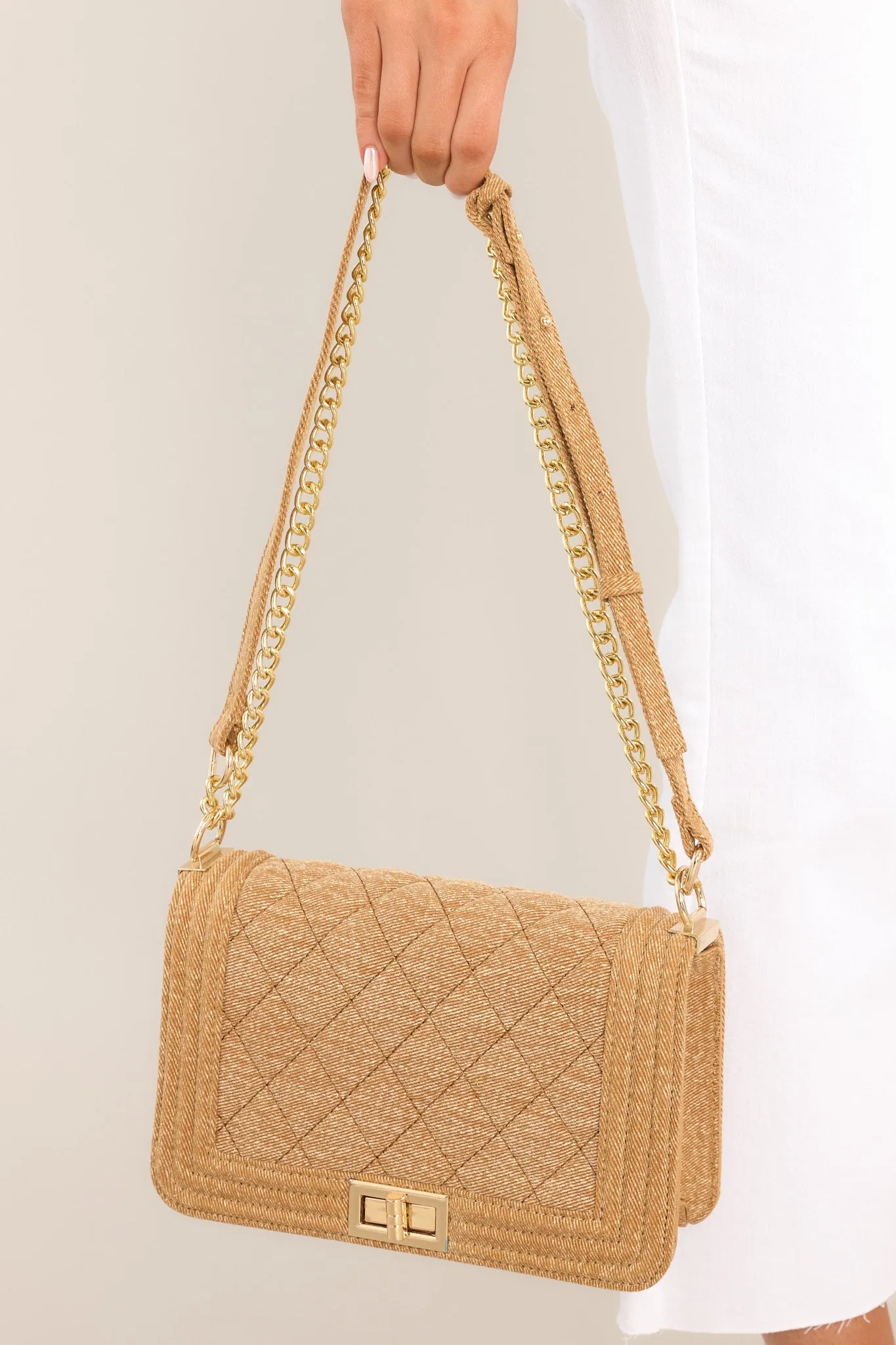 Always Victorious Tan Quilted Handbag