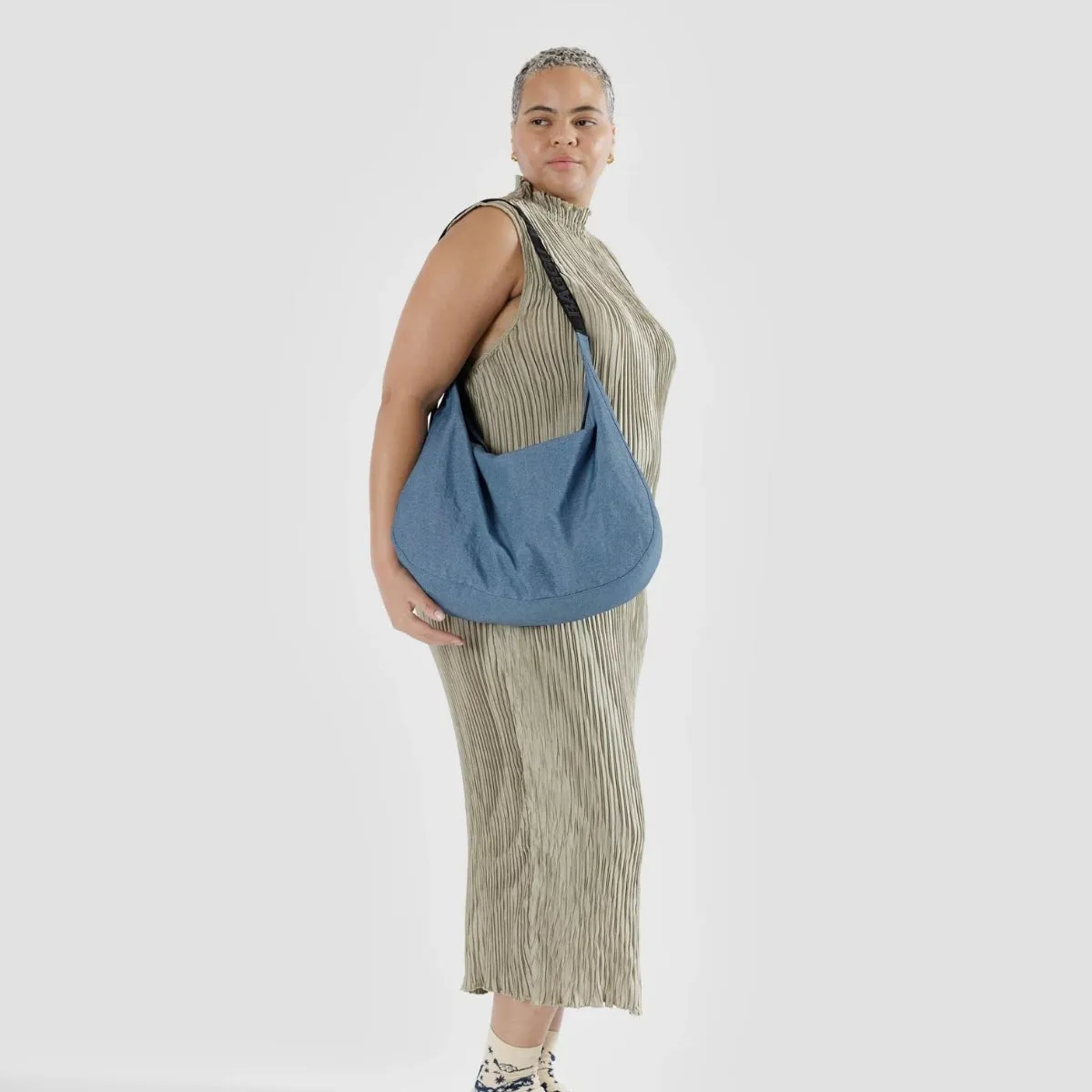 Baggu Large Nylon Crescent Bag in Digital Denim