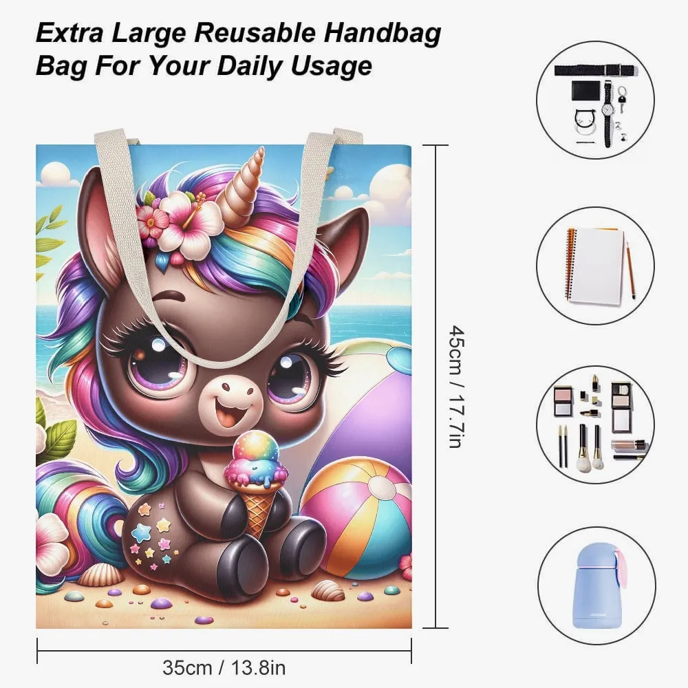 Beach Fun Unicorn Canvas Tote