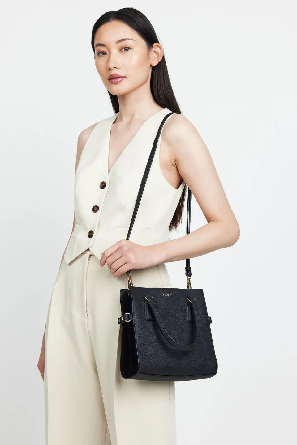 Beau Black Leather Suede Side Crossbody Bag