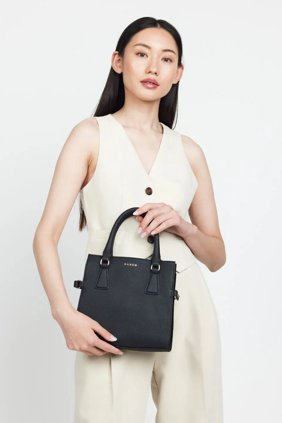 Beau Black Leather Suede Side Crossbody Bag