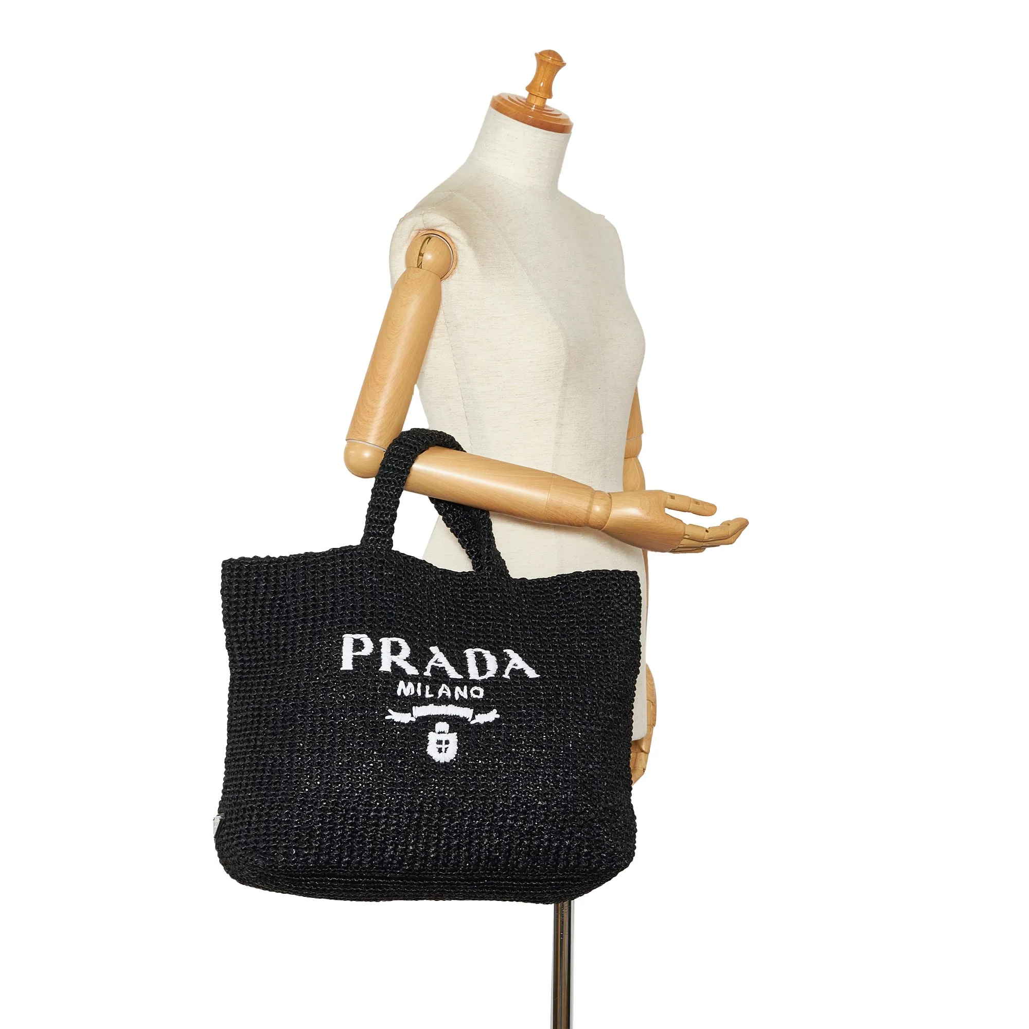 Black Prada Raffia Logo Tote