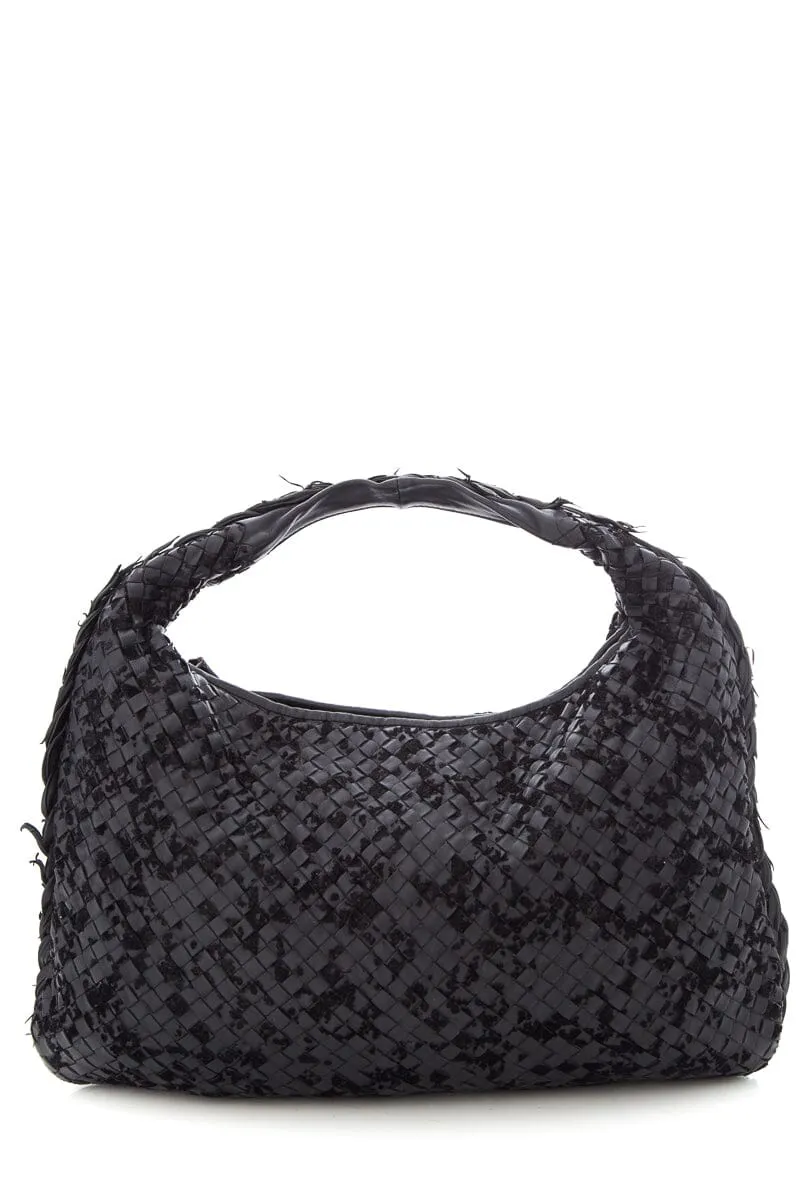 Bottega Veneta Black Intrecciato Leather & Velvet Handbag