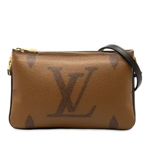 Brown Louis Vuitton Monogram Giant Reverse Double Zip Pochette Crossbody Bag