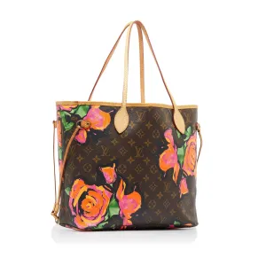 Brown Louis Vuitton Monogram Roses Neverfull MM Tote Bag