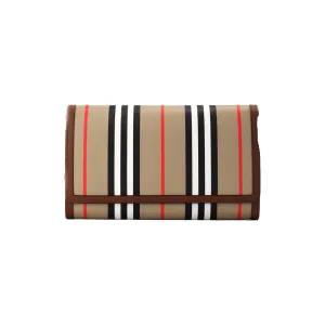 Burberry Hannah Icon Stripe Archive Tan E-Canvas Leather Wallet Crossbody Bag