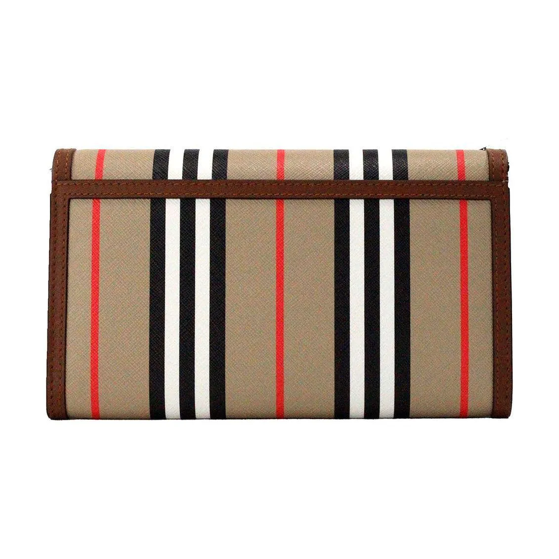 Burberry Hannah Icon Stripe Archive Tan E-Canvas Leather Wallet Crossbody Bag