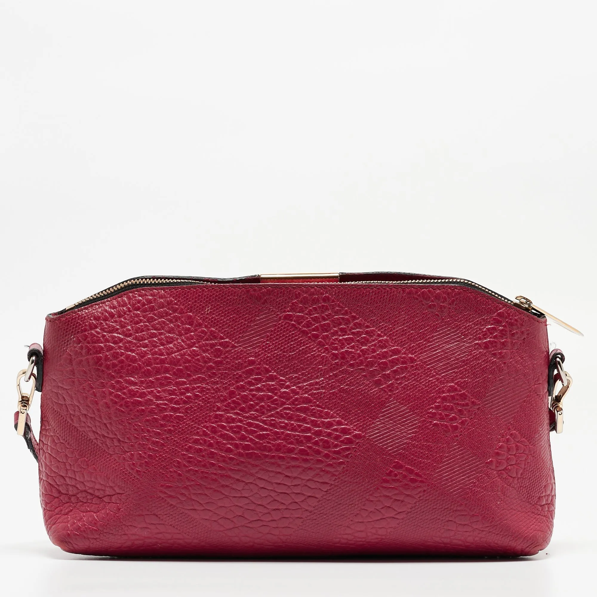 BURBERRY Magenta Embossed Check Leather Chichester Crossbody Bag