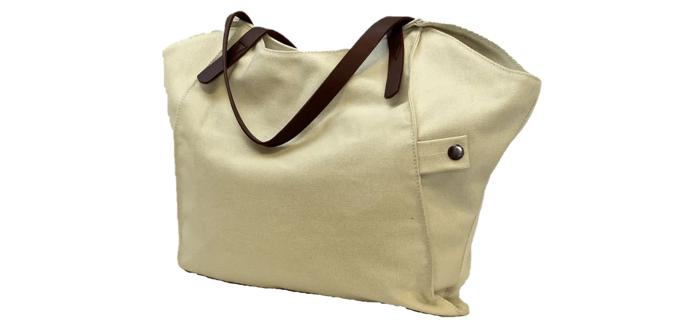 Canvas Tote - Zippered Top w/ Vegan Leather Handles - Cream Color