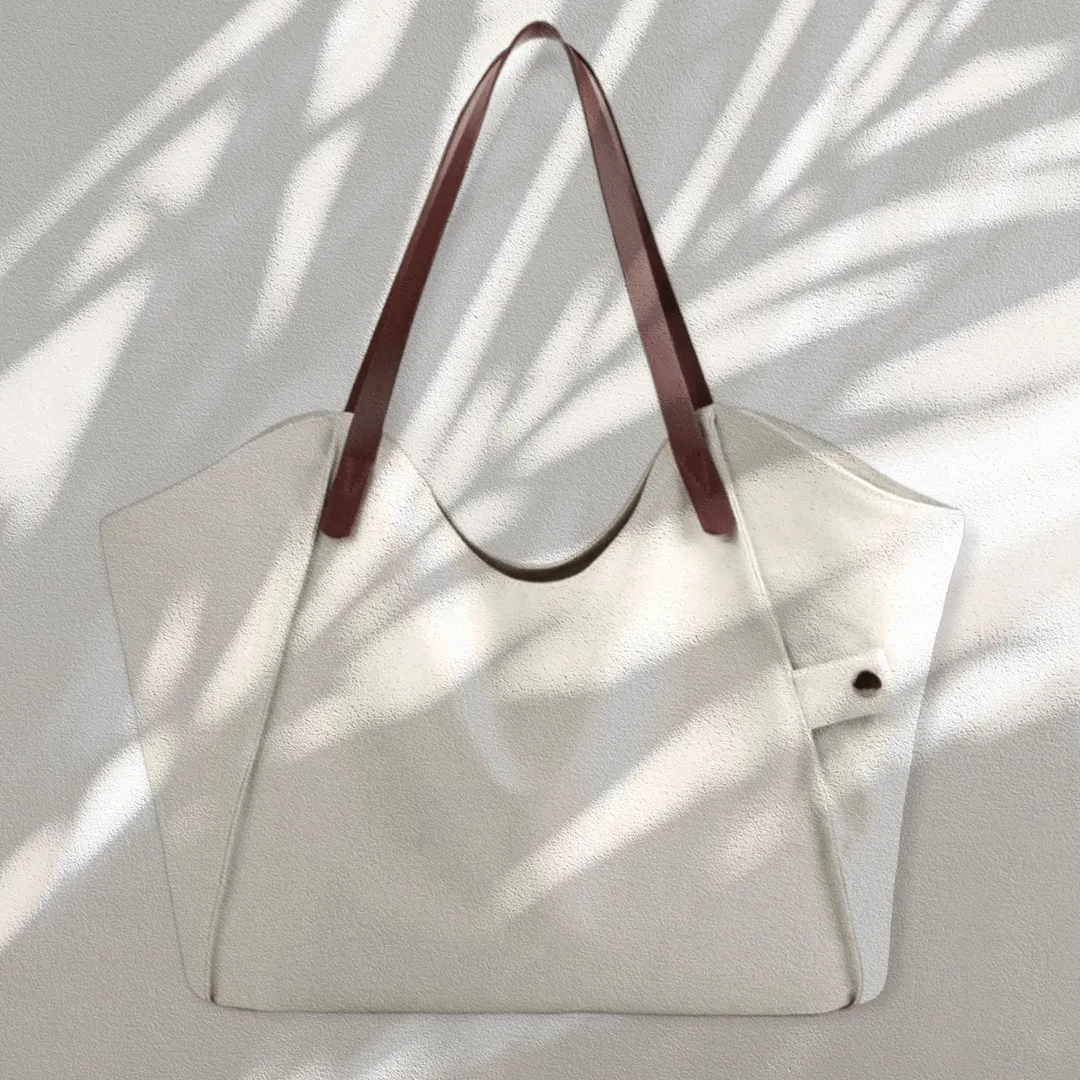 Canvas Tote - Zippered Top w/ Vegan Leather Handles - Cream Color