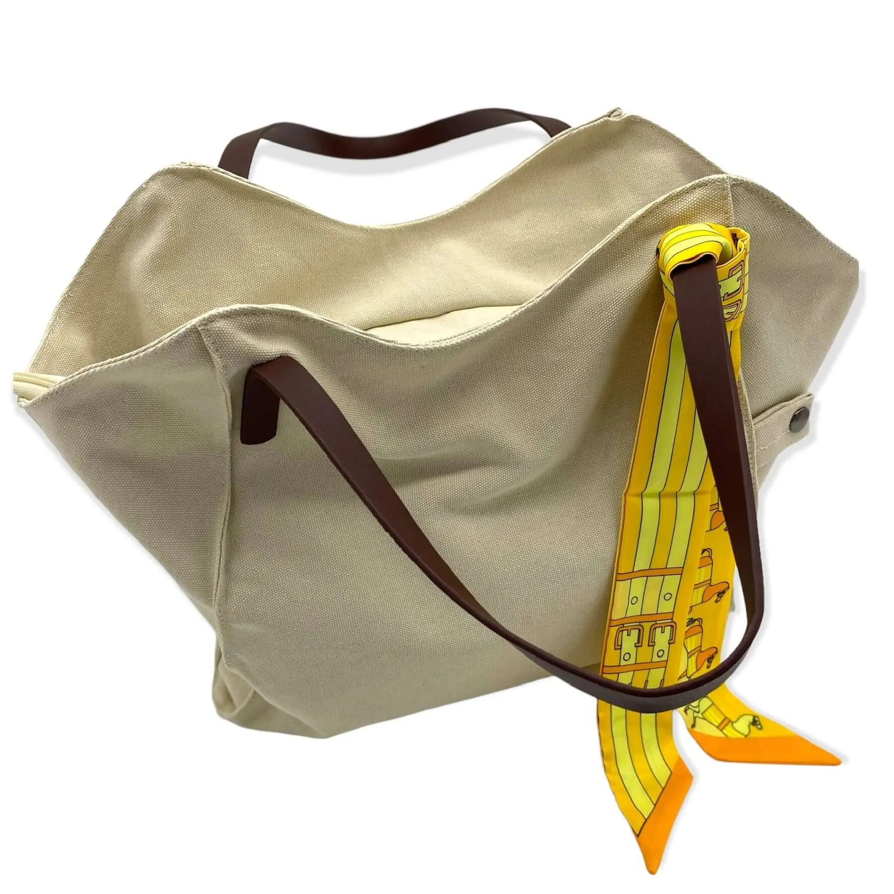 Canvas Tote - Zippered Top w/ Vegan Leather Handles - Cream Color