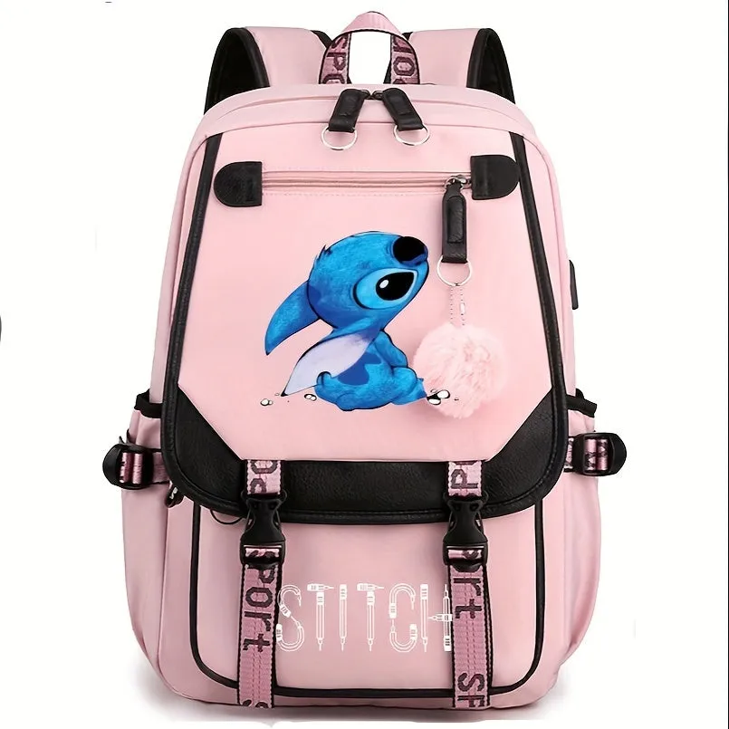 Cartoon Stitch Backpack with USB Charging Port – Perfect School Bag for Students