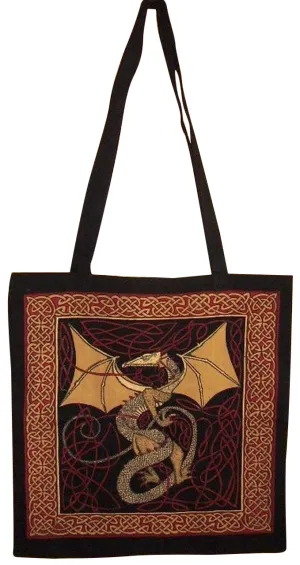 Celtic Dragon Tote Bag Cotton 16 x 17 Red