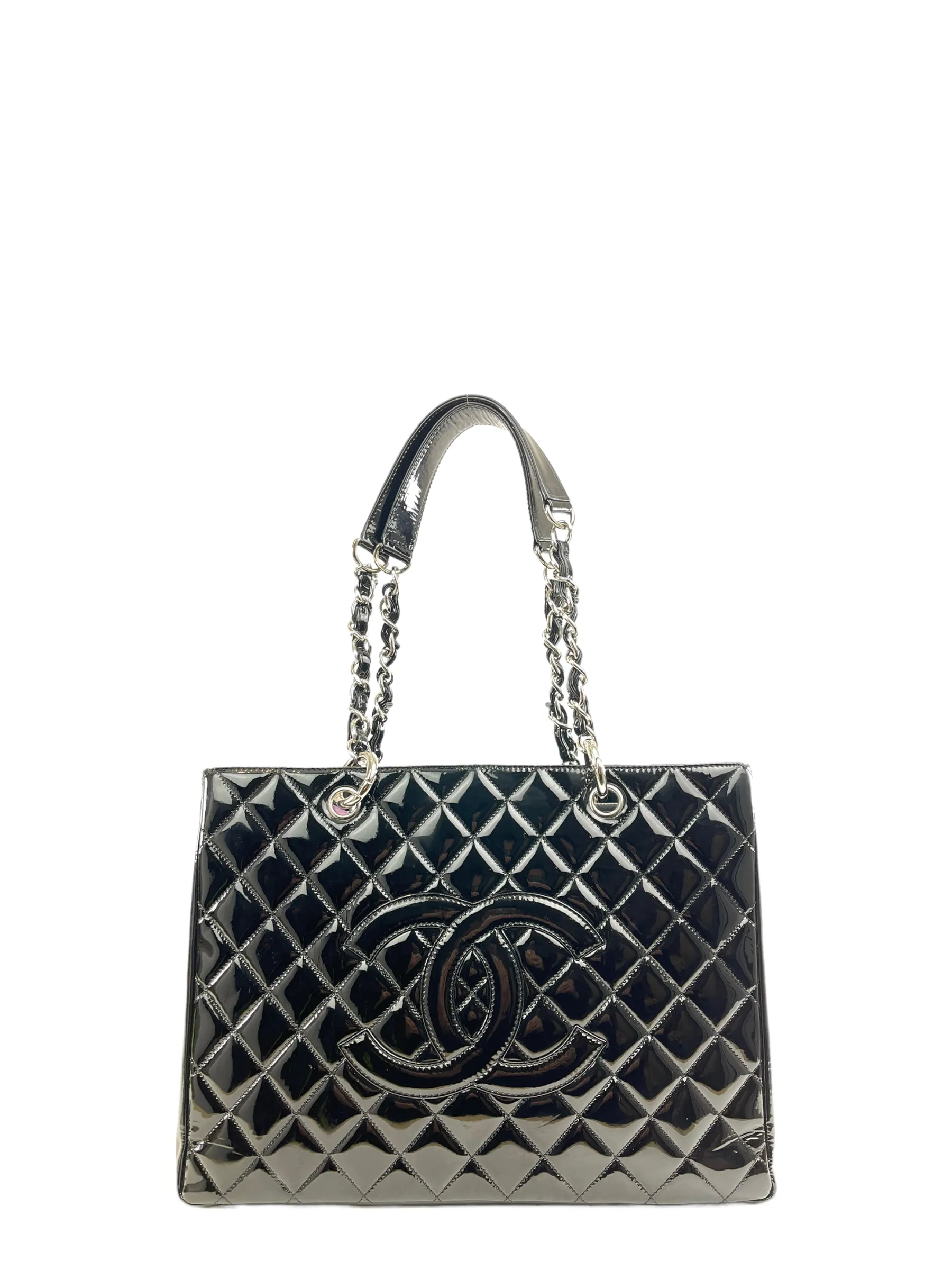 Chanel Black Grand Shopping Tote Quilted Patent Handbag