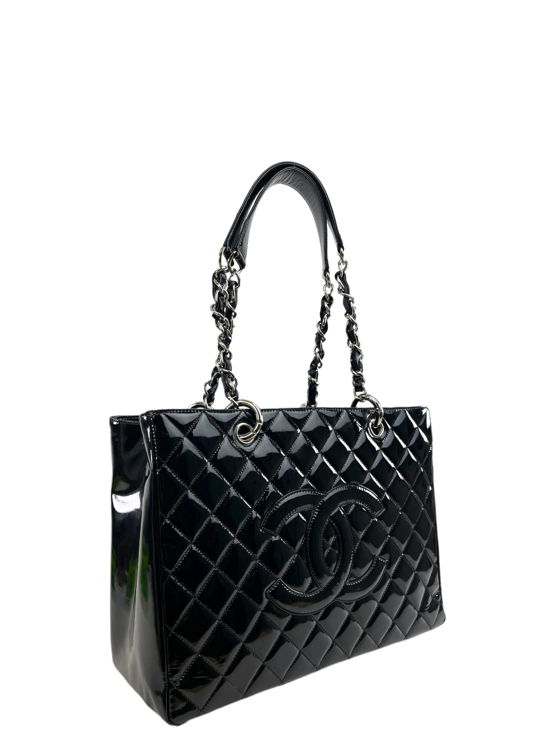 Chanel Black Grand Shopping Tote Quilted Patent Handbag