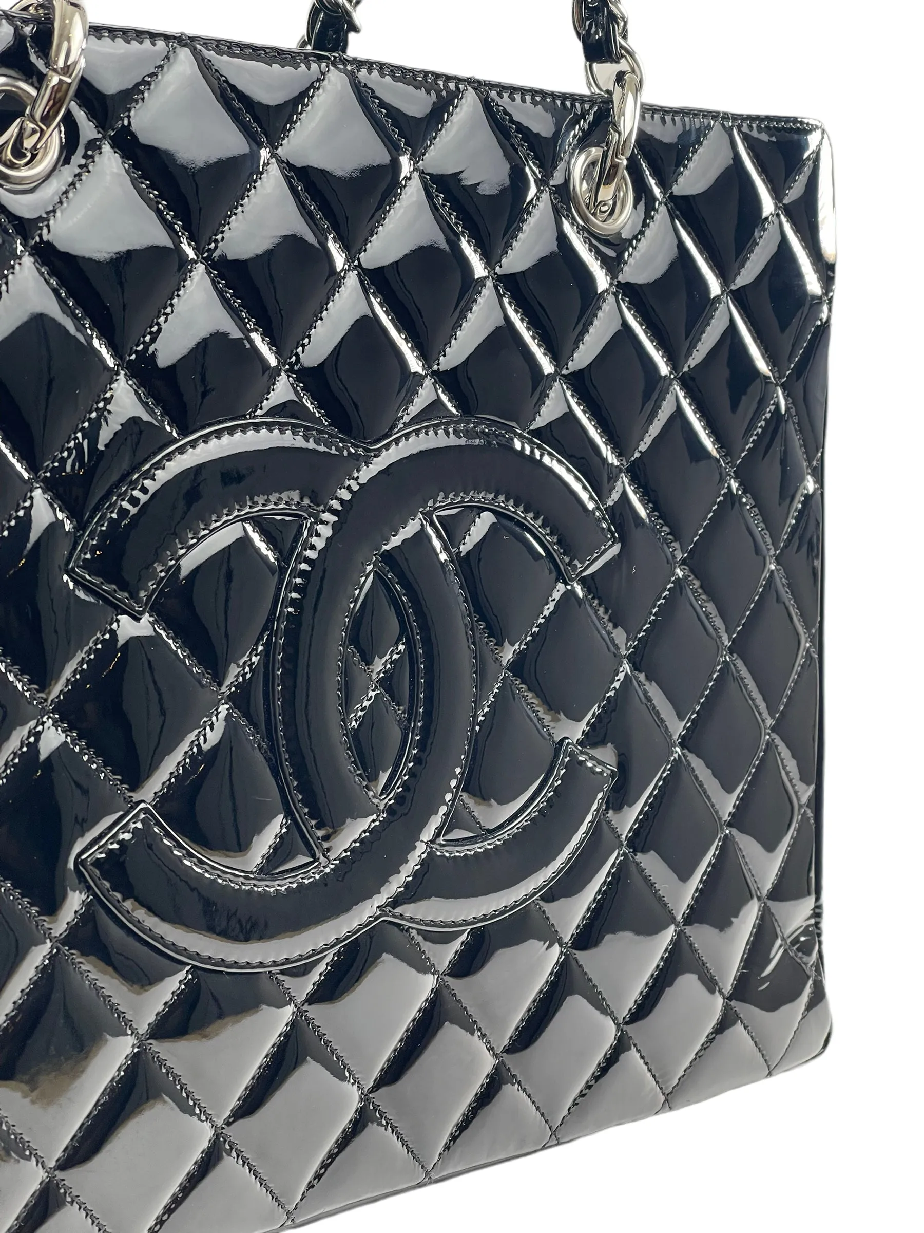 Chanel Black Grand Shopping Tote Quilted Patent Handbag