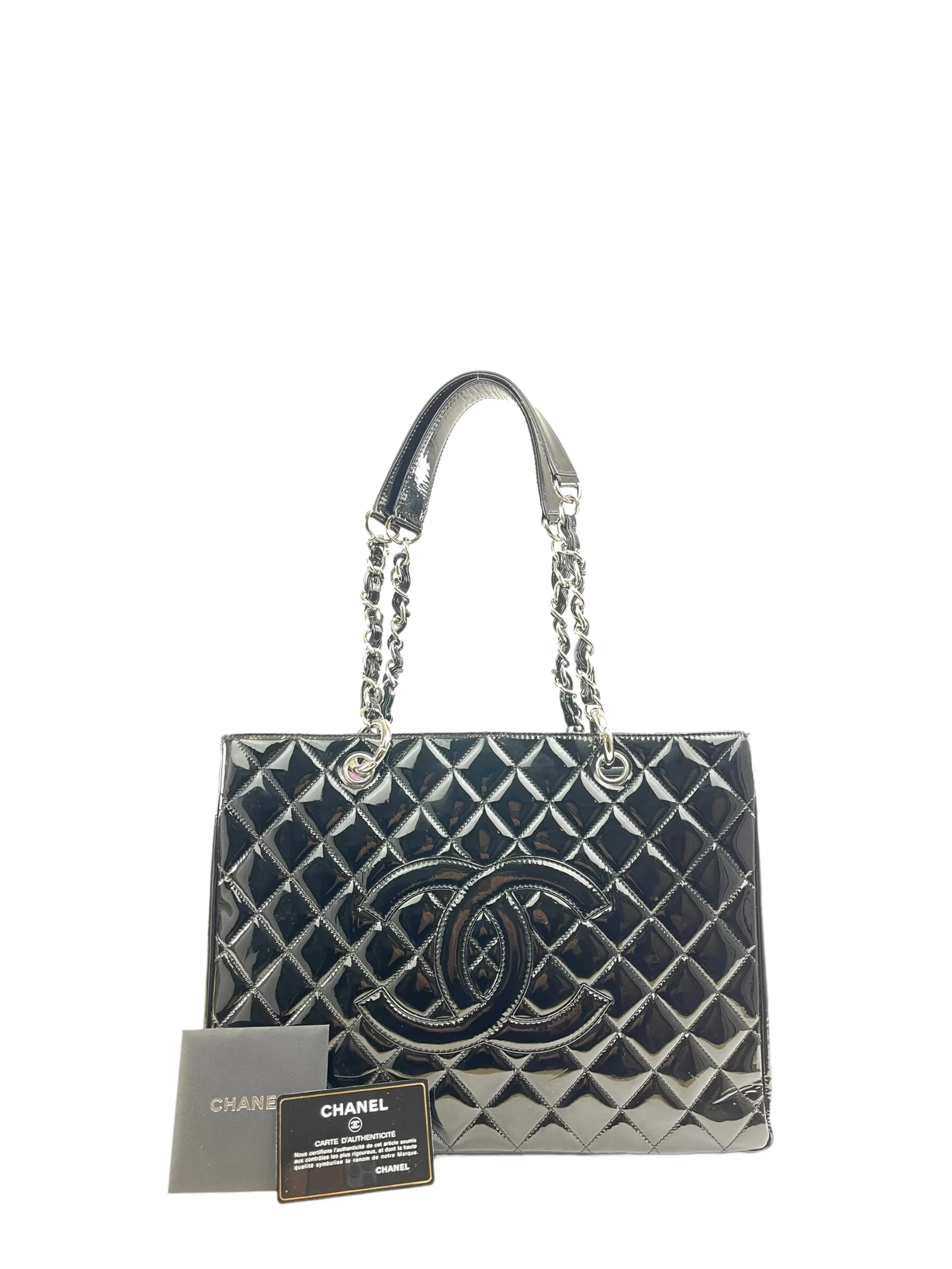 Chanel Black Grand Shopping Tote Quilted Patent Handbag