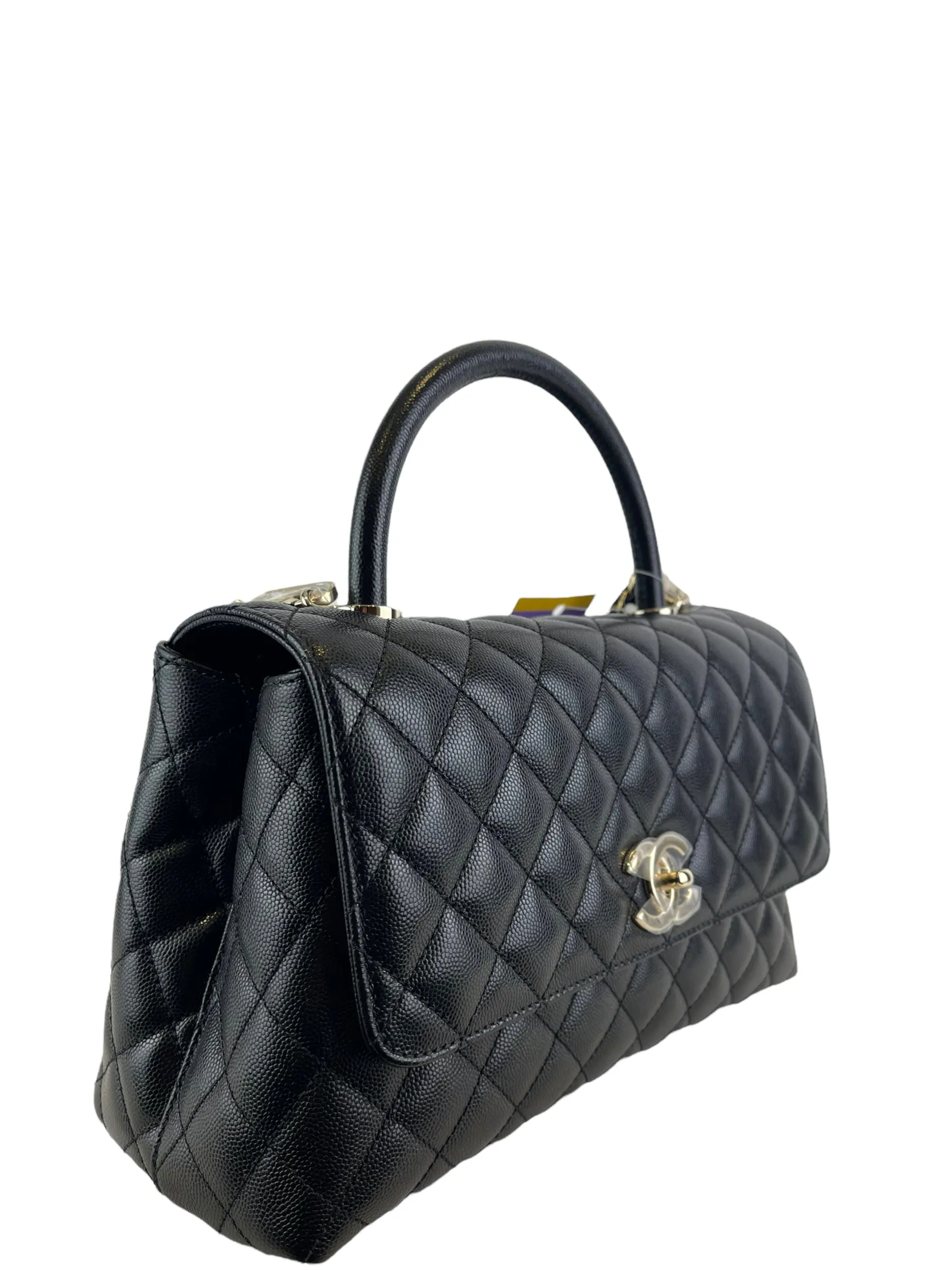 Chanel Black Quilted Caviar Leather "Coco Top Handle" Crossbody