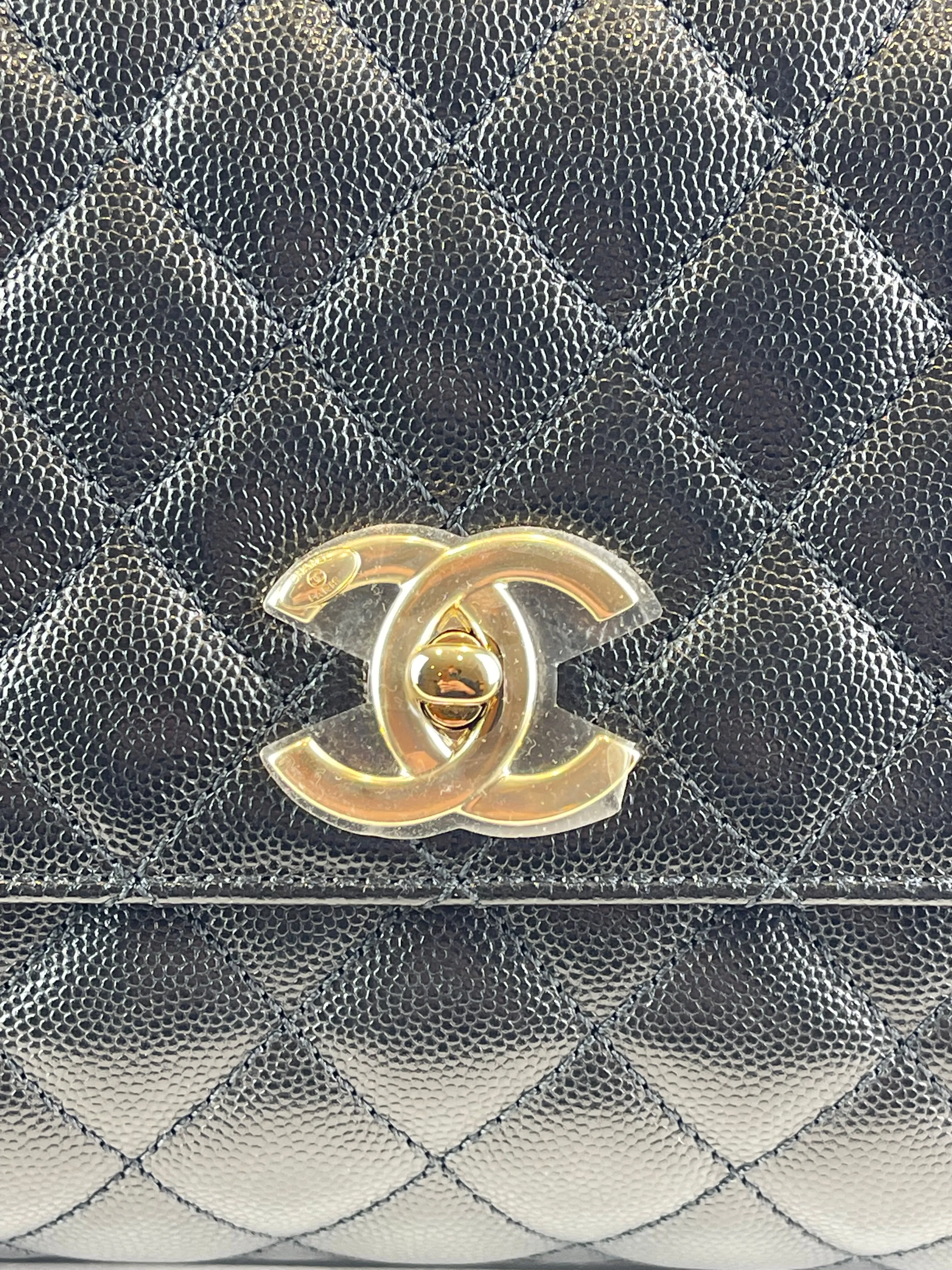 Chanel Black Quilted Caviar Leather "Coco Top Handle" Crossbody