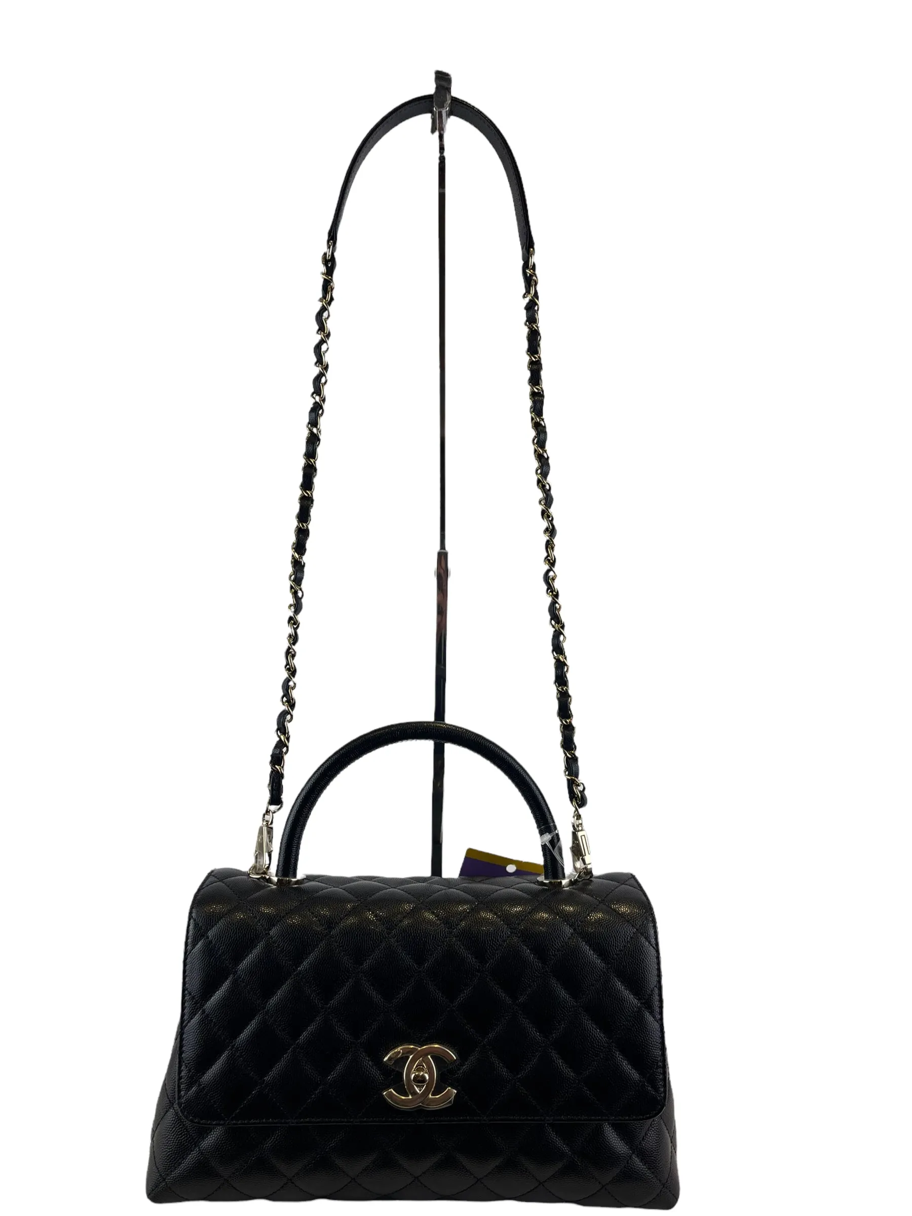 Chanel Black Quilted Caviar Leather "Coco Top Handle" Crossbody