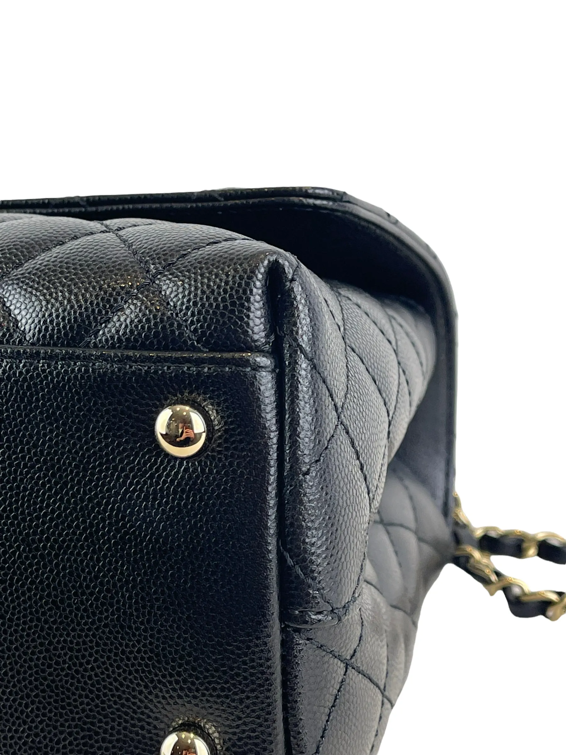 Chanel Black Quilted Caviar Leather "Coco Top Handle" Crossbody