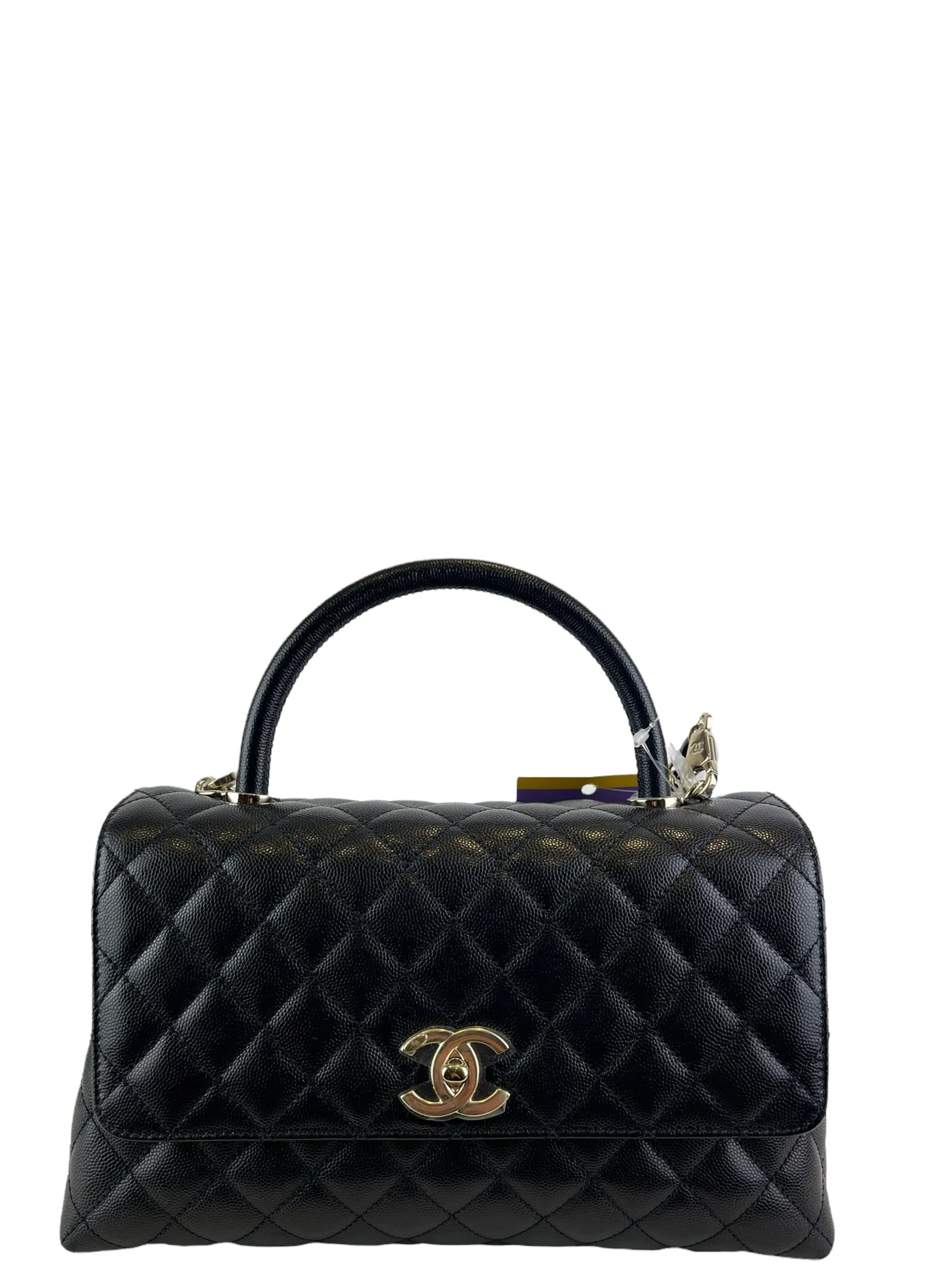 Chanel Black Quilted Caviar Leather "Coco Top Handle" Crossbody