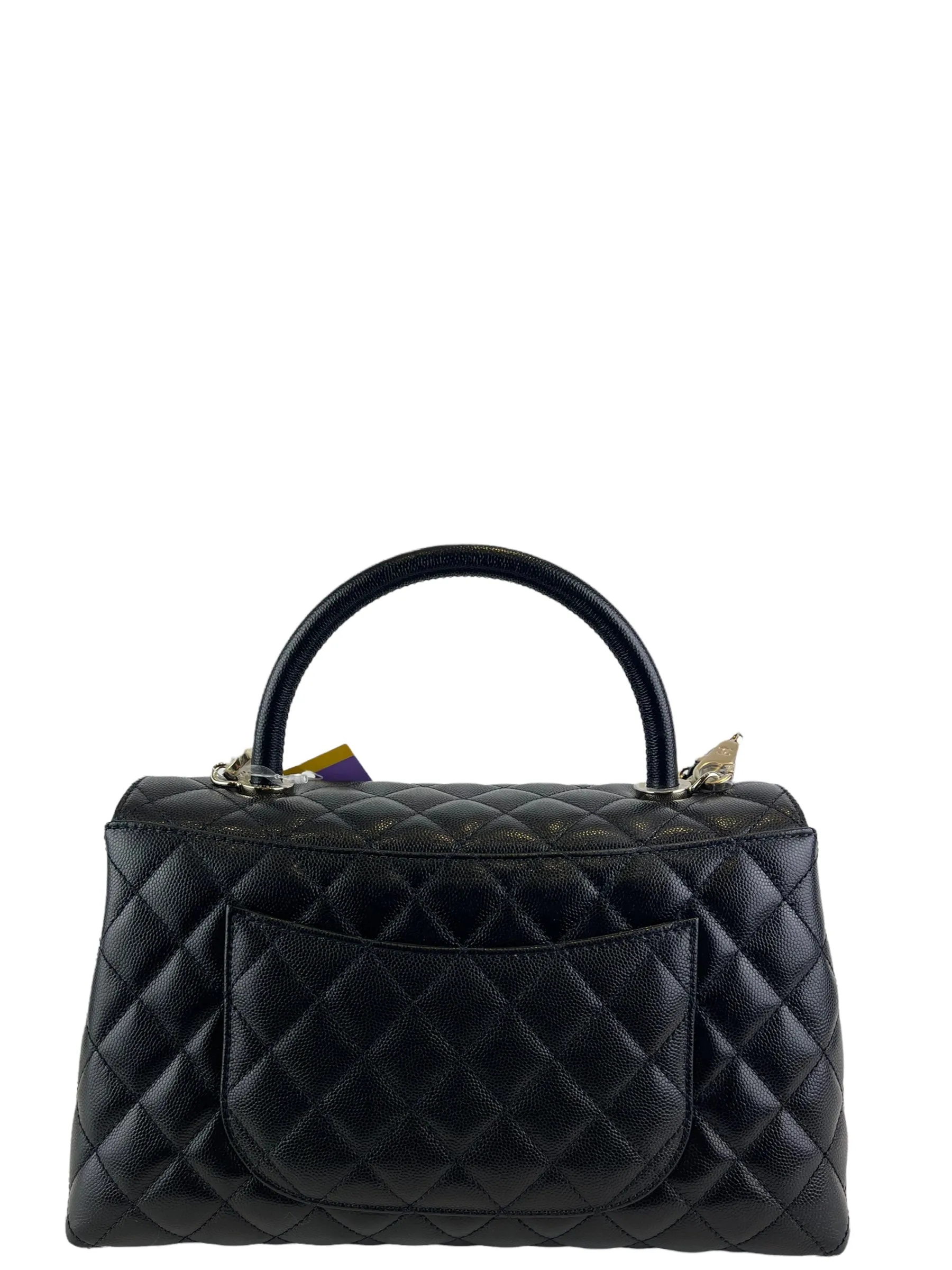 Chanel Black Quilted Caviar Leather "Coco Top Handle" Crossbody