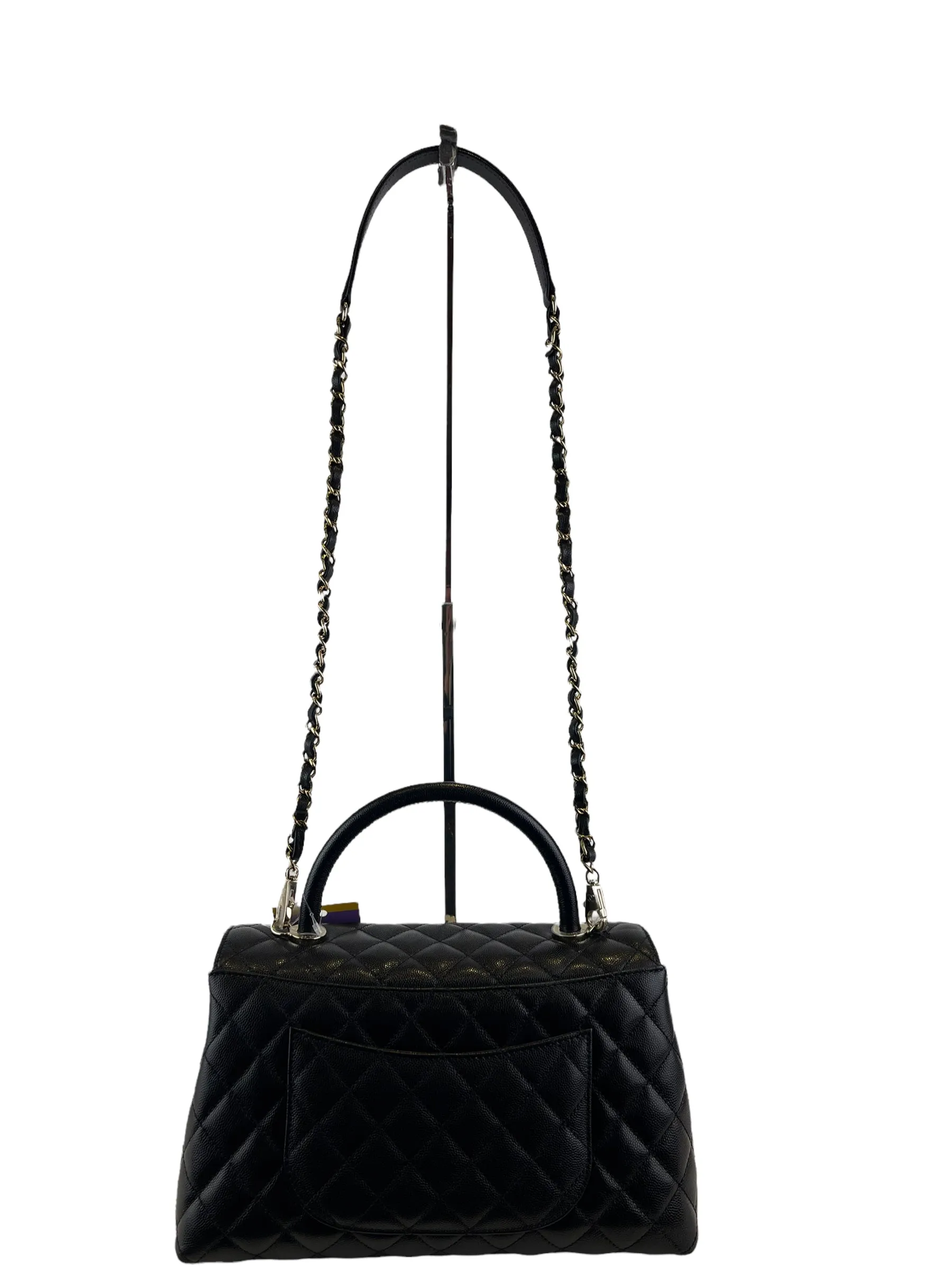 Chanel Black Quilted Caviar Leather "Coco Top Handle" Crossbody