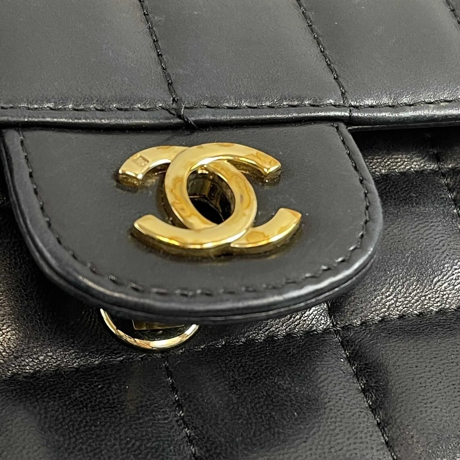 Chanel Black Vintage Chocolate Bar Bag East West Flap CC Gold Handbag