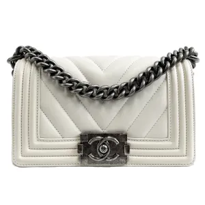 Chanel Boy Flap Chevron Quilted White Shoulder Bag Medium