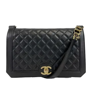 CHANEL - Chain Link CC Black Lambskin Full Flap Bag Quilted Medium Shoulder Bag