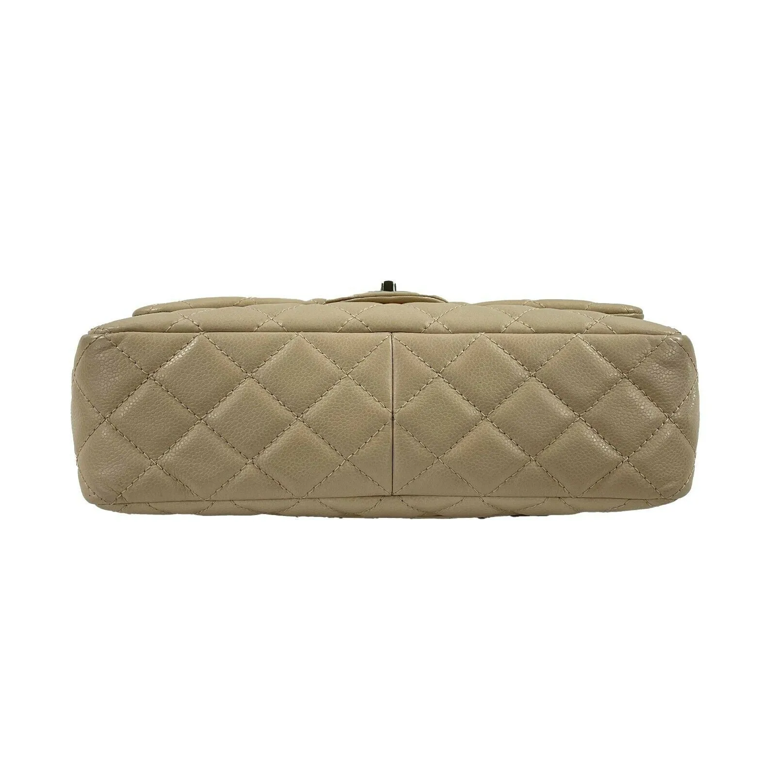 CHANEL - Jumbo Lambskin Quilted Single Flap - Beige / Silver Shoulder Bag