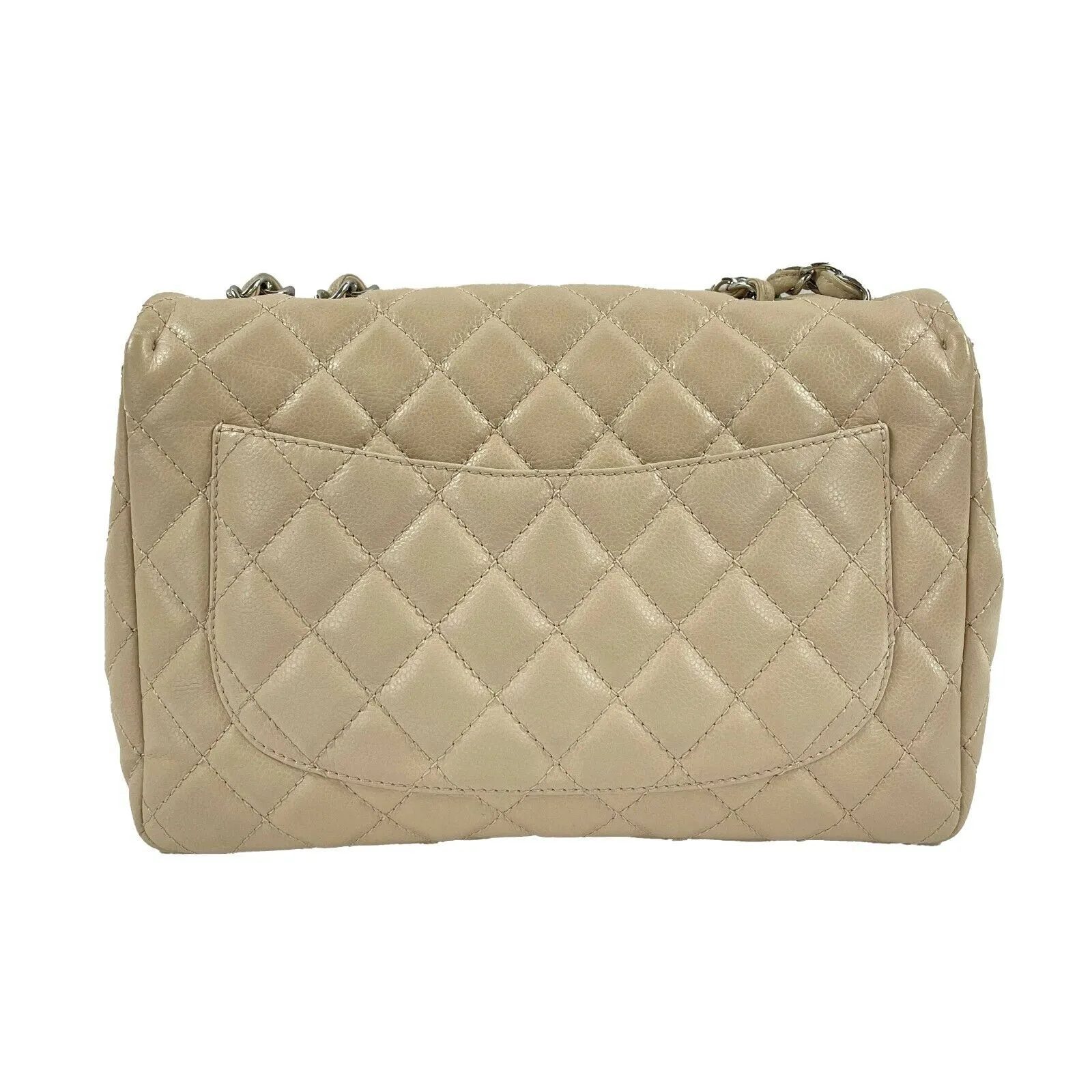 CHANEL - Jumbo Lambskin Quilted Single Flap - Beige / Silver Shoulder Bag