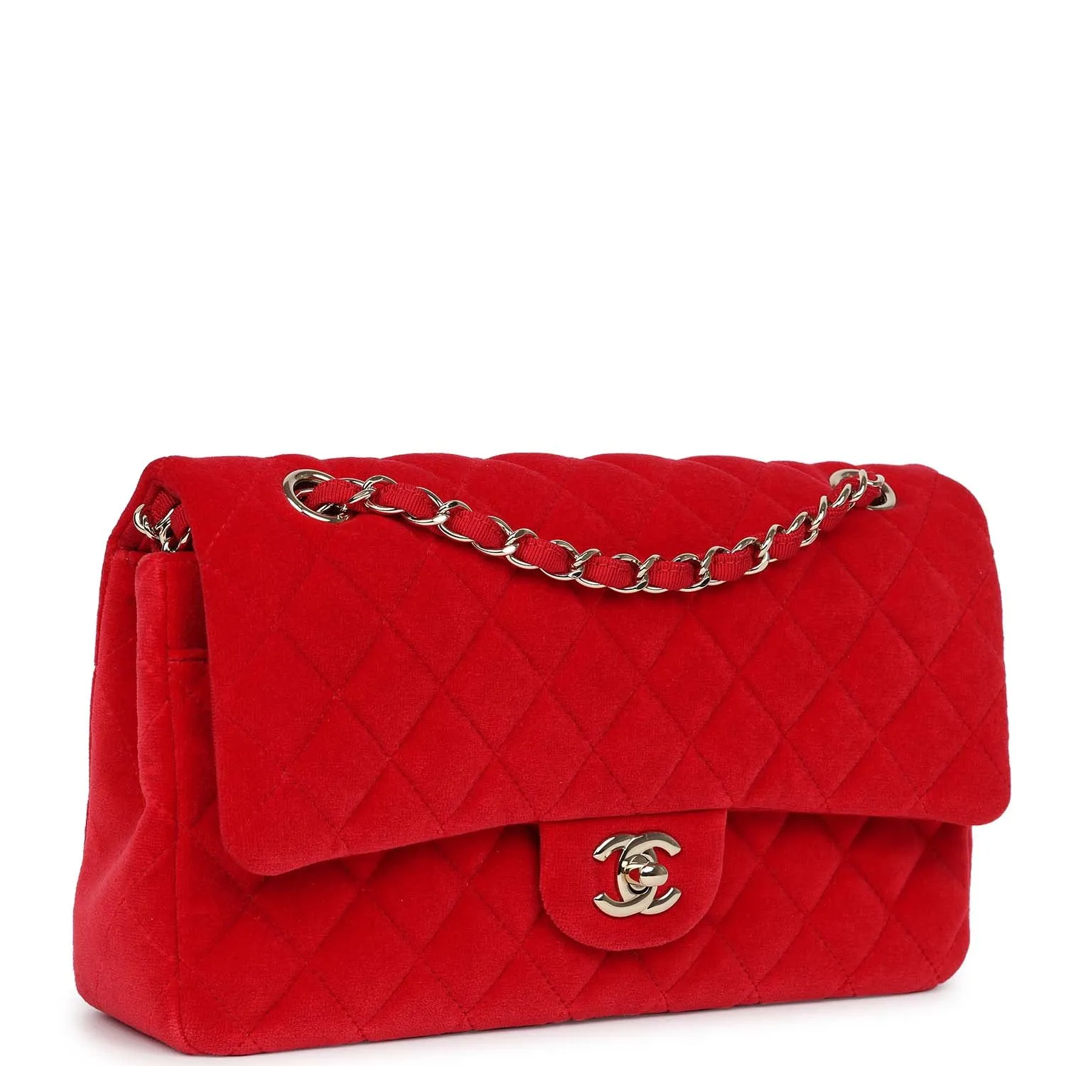 Chanel Medium Classic Double Flap Bag Red Velvet Light Gold Hardware