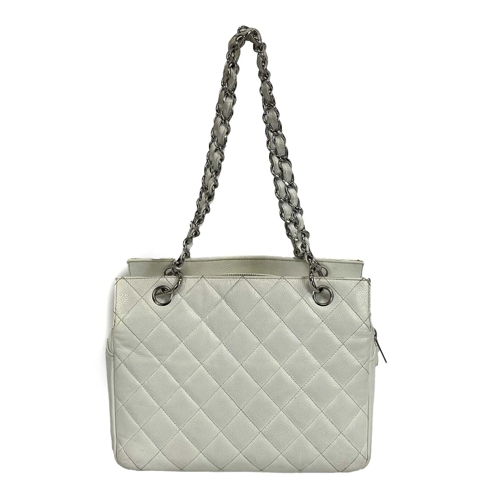 CHANEL - Petite Timeless Tote Caviar Quilted Leather - White Shoulder Bag / Tote