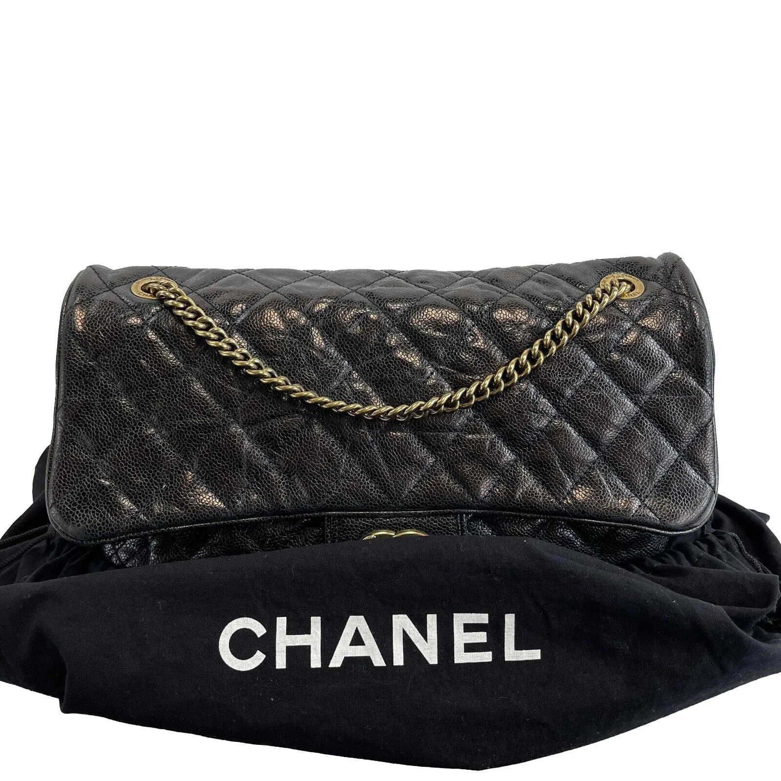 Chanel - Shiva Flap Bag Quilted Caviar Large Black CC Shoulder Bag