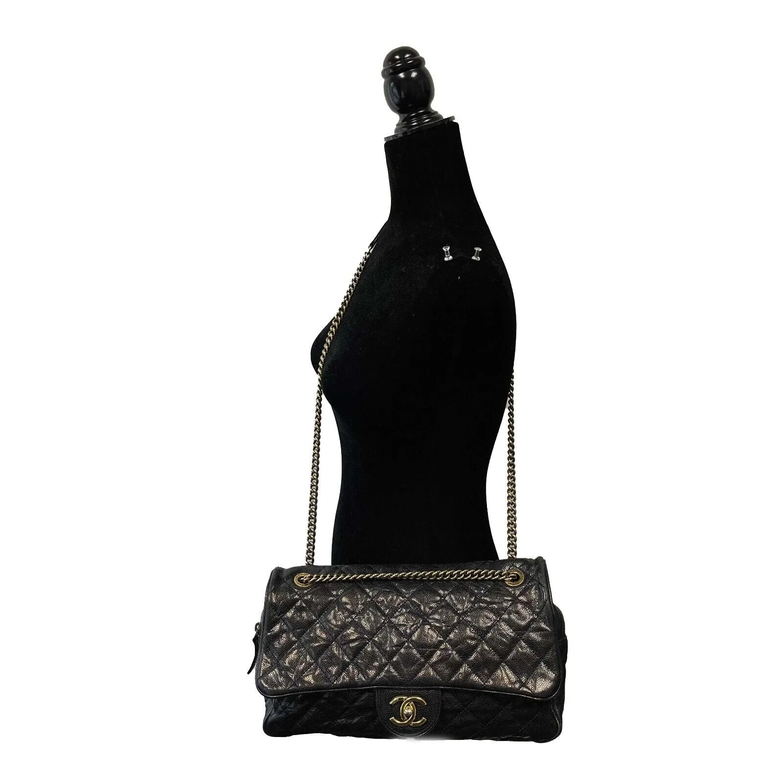 Chanel - Shiva Flap Bag Quilted Caviar Large Black CC Shoulder Bag