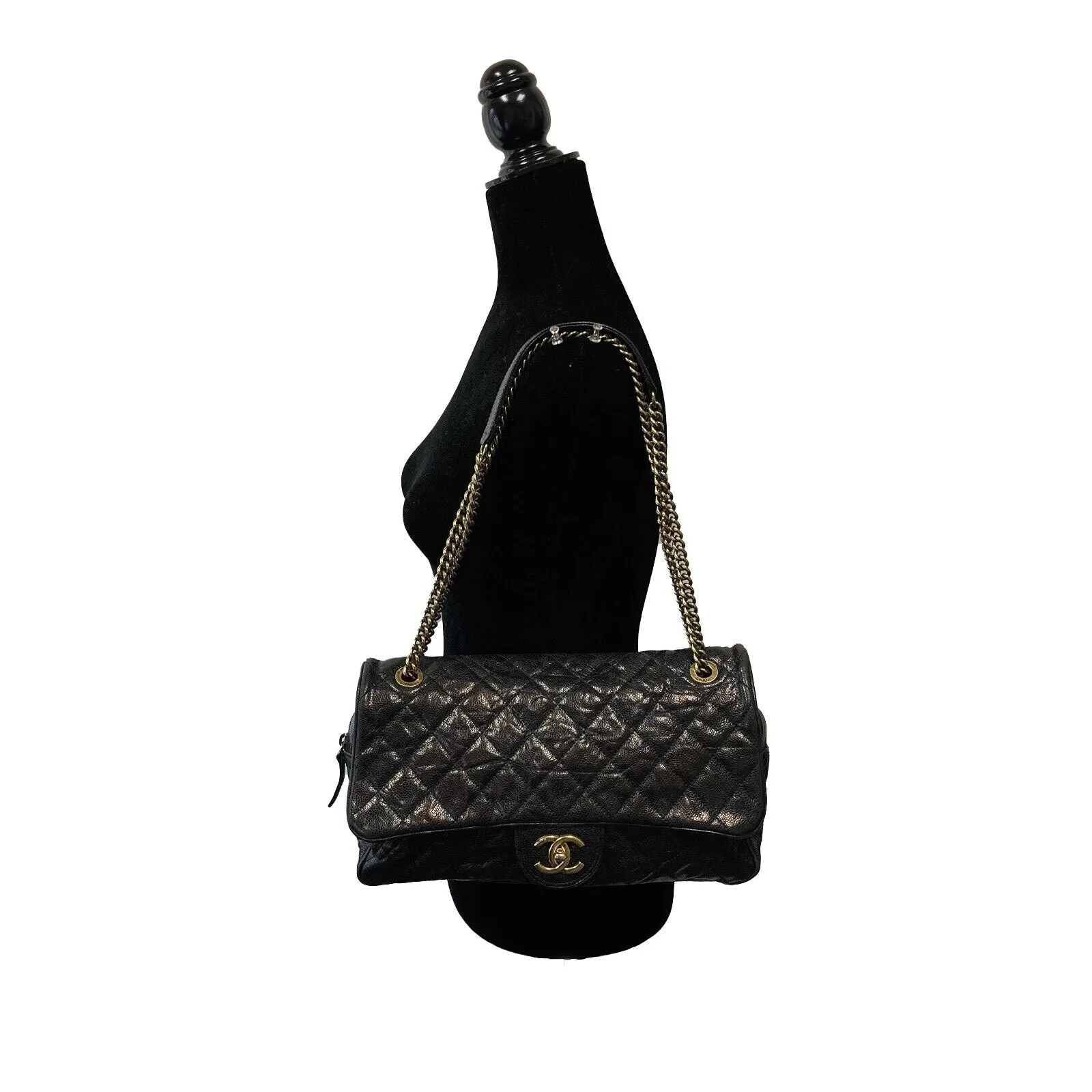 Chanel - Shiva Flap Bag Quilted Caviar Large Black CC Shoulder Bag