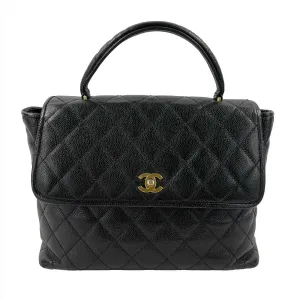 CHANEL - Vintage Large Quilted CC Caviar Kelly Flap Bag - Top Handle