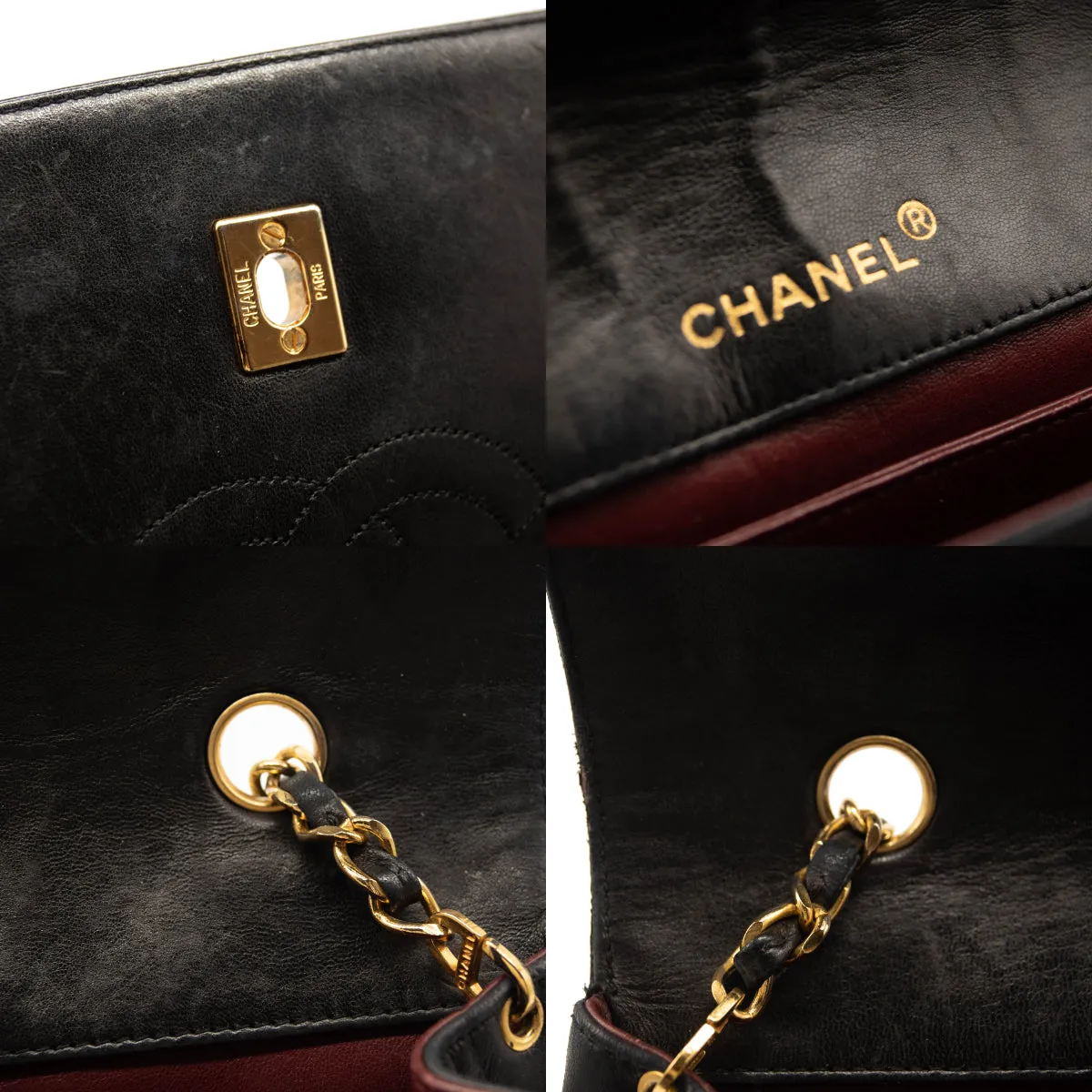 Chanel Vintage Large Quilted Flap Bag Black Gold Shoulder Bag Crossbody