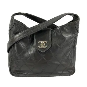 CHANEL - Vintage Quilted Lambskin Supermodel Black Medium CC Shoulder Bag