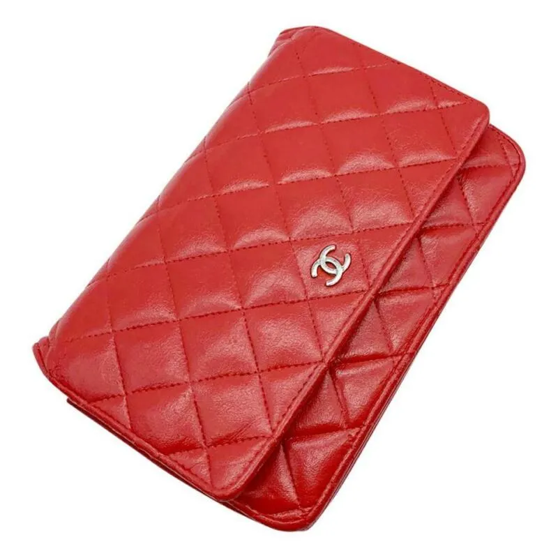 Chanel Wallet on Chain Quilted Woc Red Lambskin Leather Cross Body Bag