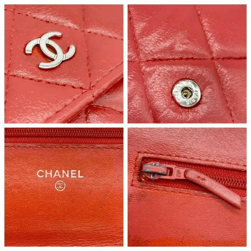 Chanel Wallet on Chain Quilted Woc Red Lambskin Leather Cross Body Bag