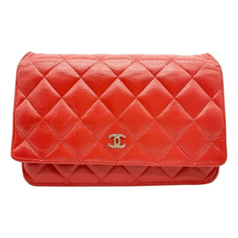 Chanel Wallet on Chain Quilted Woc Red Lambskin Leather Cross Body Bag