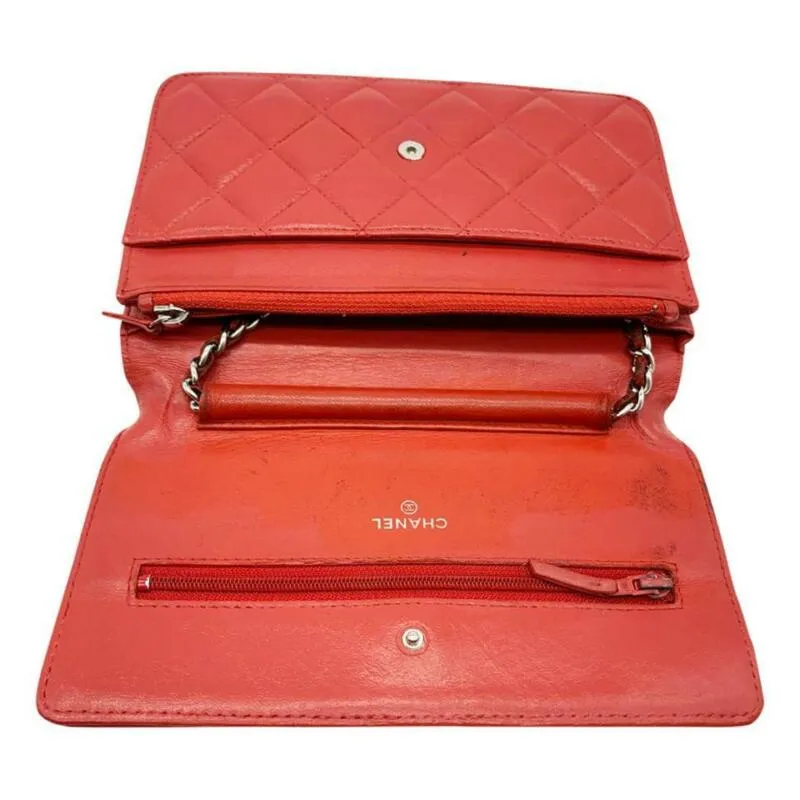 Chanel Wallet on Chain Quilted Woc Red Lambskin Leather Cross Body Bag