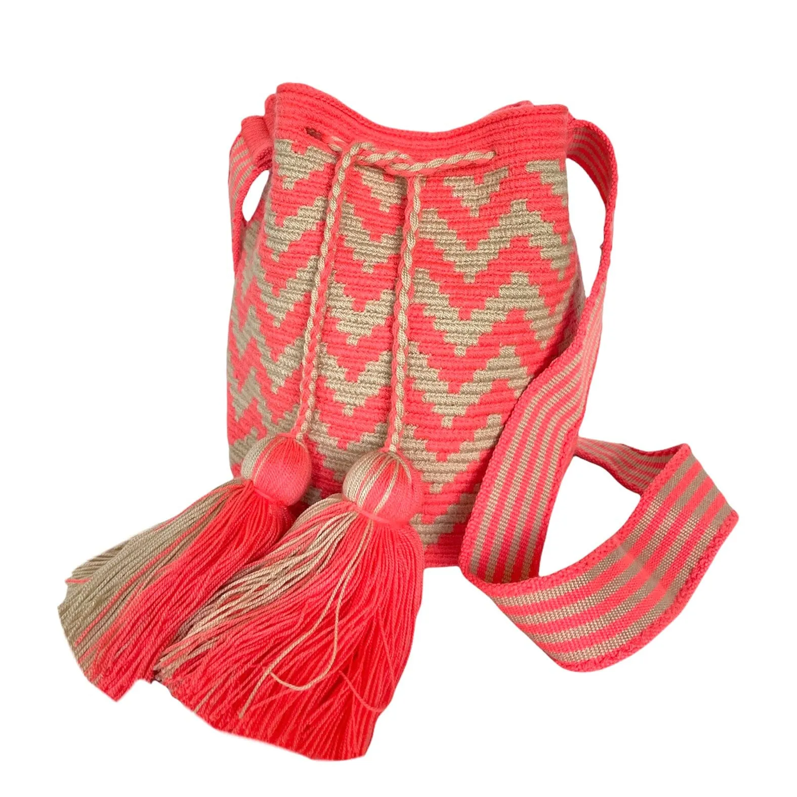 Chevron Neutral Crossbody Handbags  | Medium Crochet Boho Bags