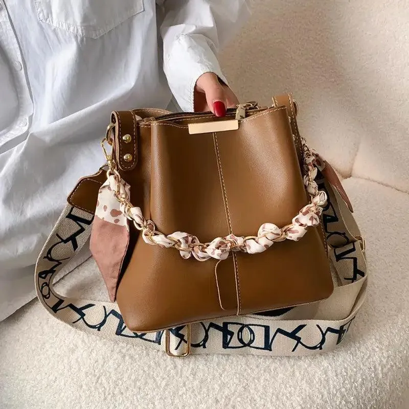 Chic Chain-Detail Bucket Handbag