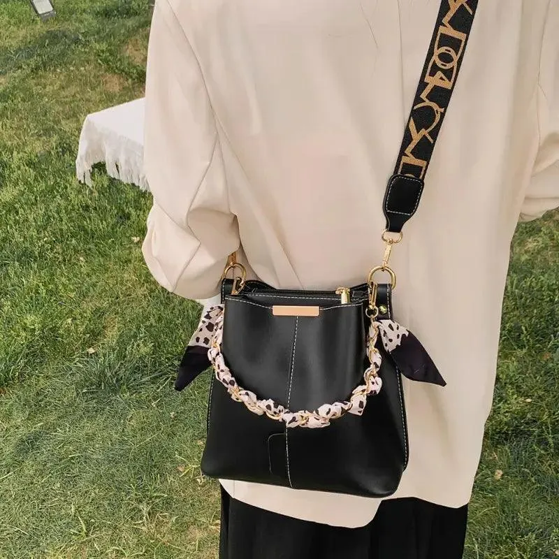 Chic Chain-Detail Bucket Handbag