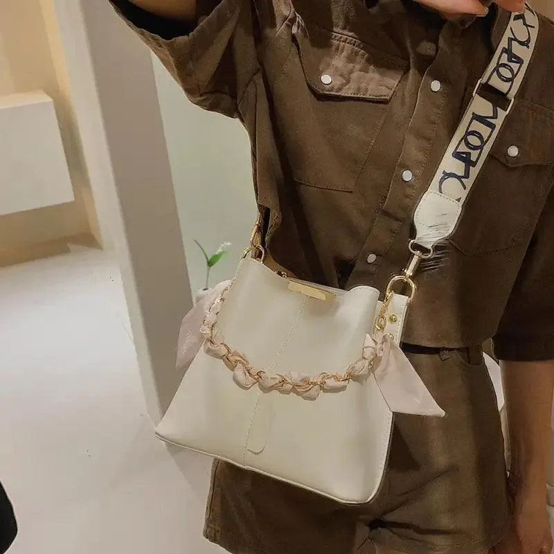 Chic Chain-Detail Bucket Handbag